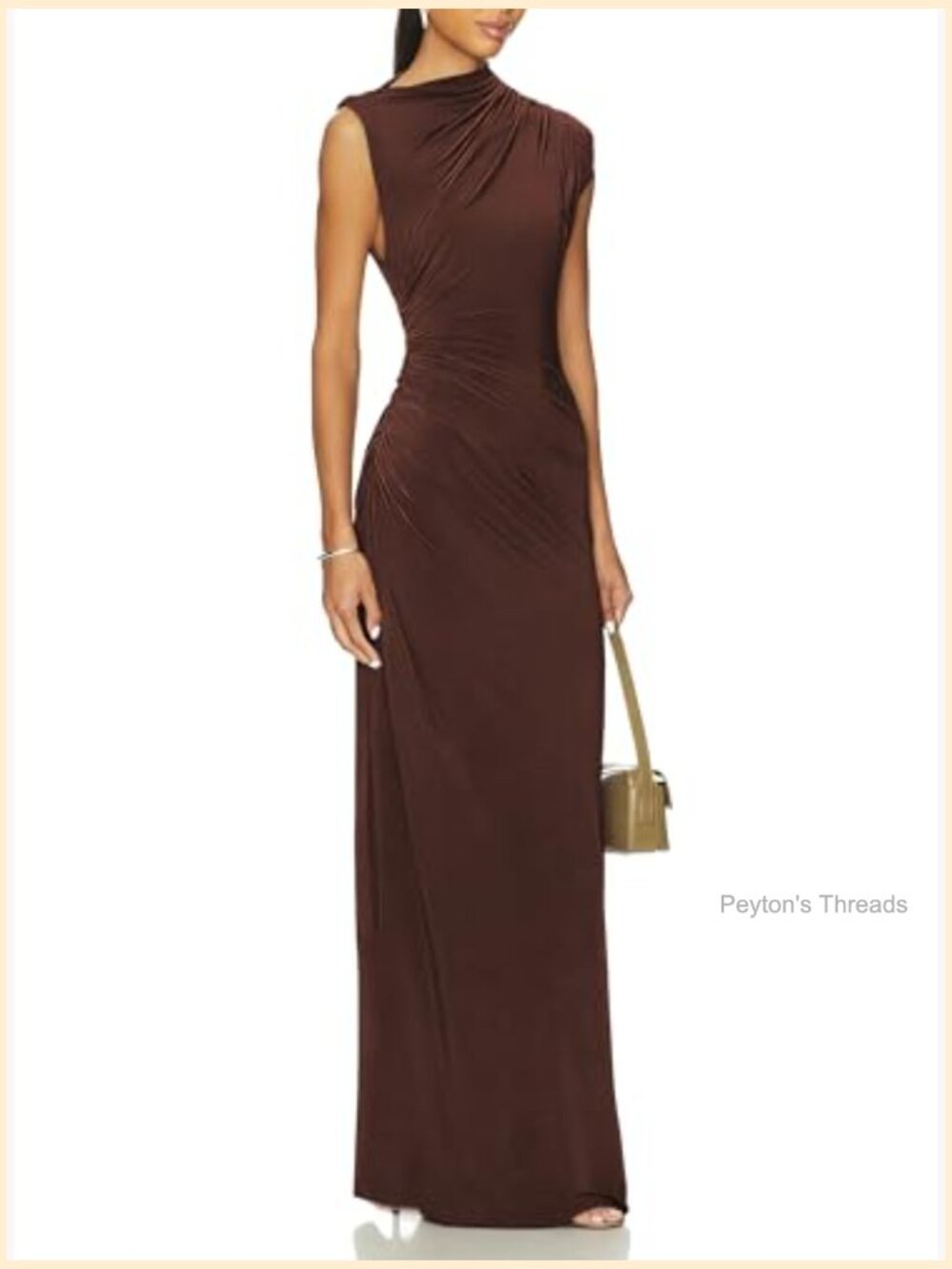 Ruched Bodycon Maxi Dress Sleeveless High Neck Cocktail Party Gown - Picture 3 of 5